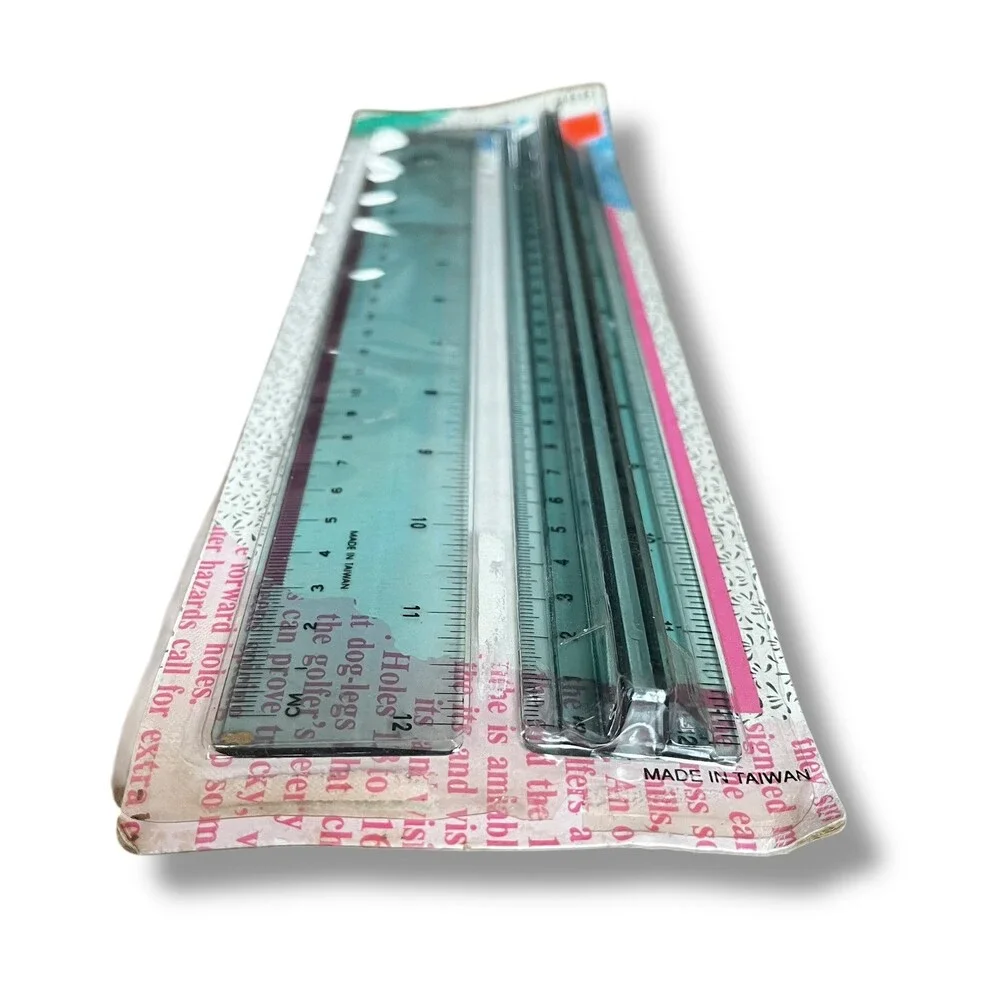 VTG 2pc Clear Blue Plastic Ruler Set 12” School Supplies 80s 90s New Sealed NOS